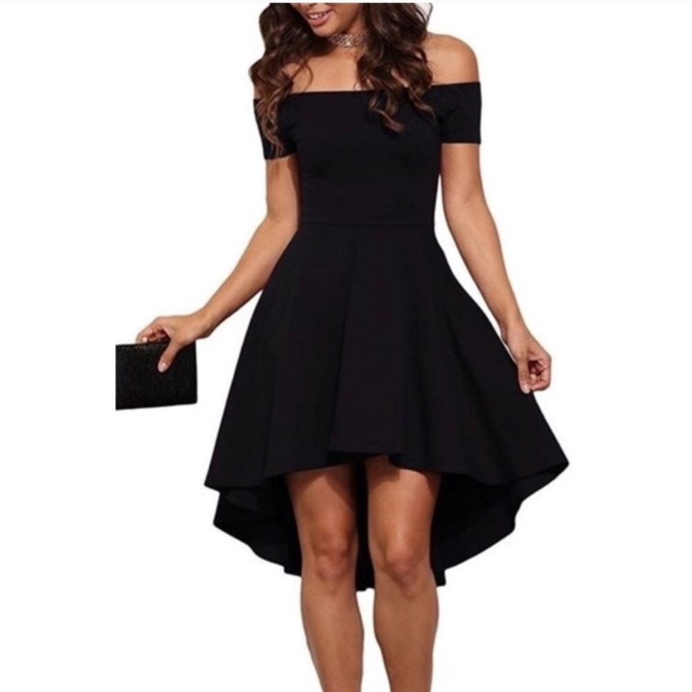 High Low Off The Shoulder Black Dress